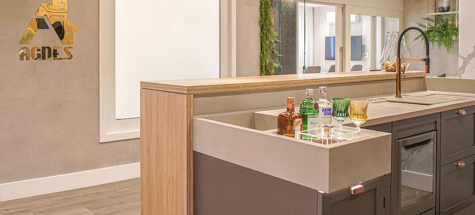 Cozinha em Superfície Sólida Mineral para apartamento decorado
